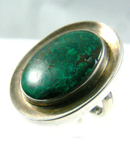Mexico Sterling Silver 925 Genuine Malachite Stone Ring Band One Size - £35.48 GBP