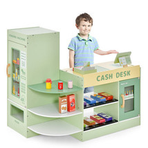 Kids Wooden Supermarket Play Toy Set with Checkout Counter-Green - $114.80