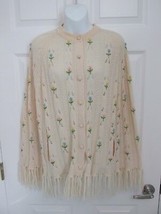 DAYNE TAYLOR Vintage 60s Embroidered Knit Cape Sweater Large Wool Tassel... - $19.95