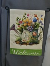 Welcome ~ Beautiful Watering Can With Flowers Garden Flag ~ 12&quot; x 18&quot; ~ ... - £6.85 GBP