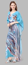 Indian Printed Feather Silk Sky Blue Kaftan Dress Women Nightwear Free Shipment - £23.36 GBP