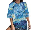 Woman&#39;s Starry Night Loose Fit Drop-Shoulder Mid-Sleeve T-Shirt (Size S ... - £17.32 GBP