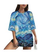 Woman&#39;s Starry Night Loose Fit Drop-Shoulder Mid-Sleeve T-Shirt (Size S ... - $22.00