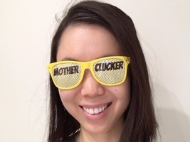 Funny Yellow Sunglasses with &quot;Mother Clucker&quot; text on the lens - £15.74 GBP