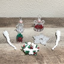 Vintage 7 Handmade Beaded Angel Wreath Icicle Tree Snowflake Christmas ornaments - £11.36 GBP