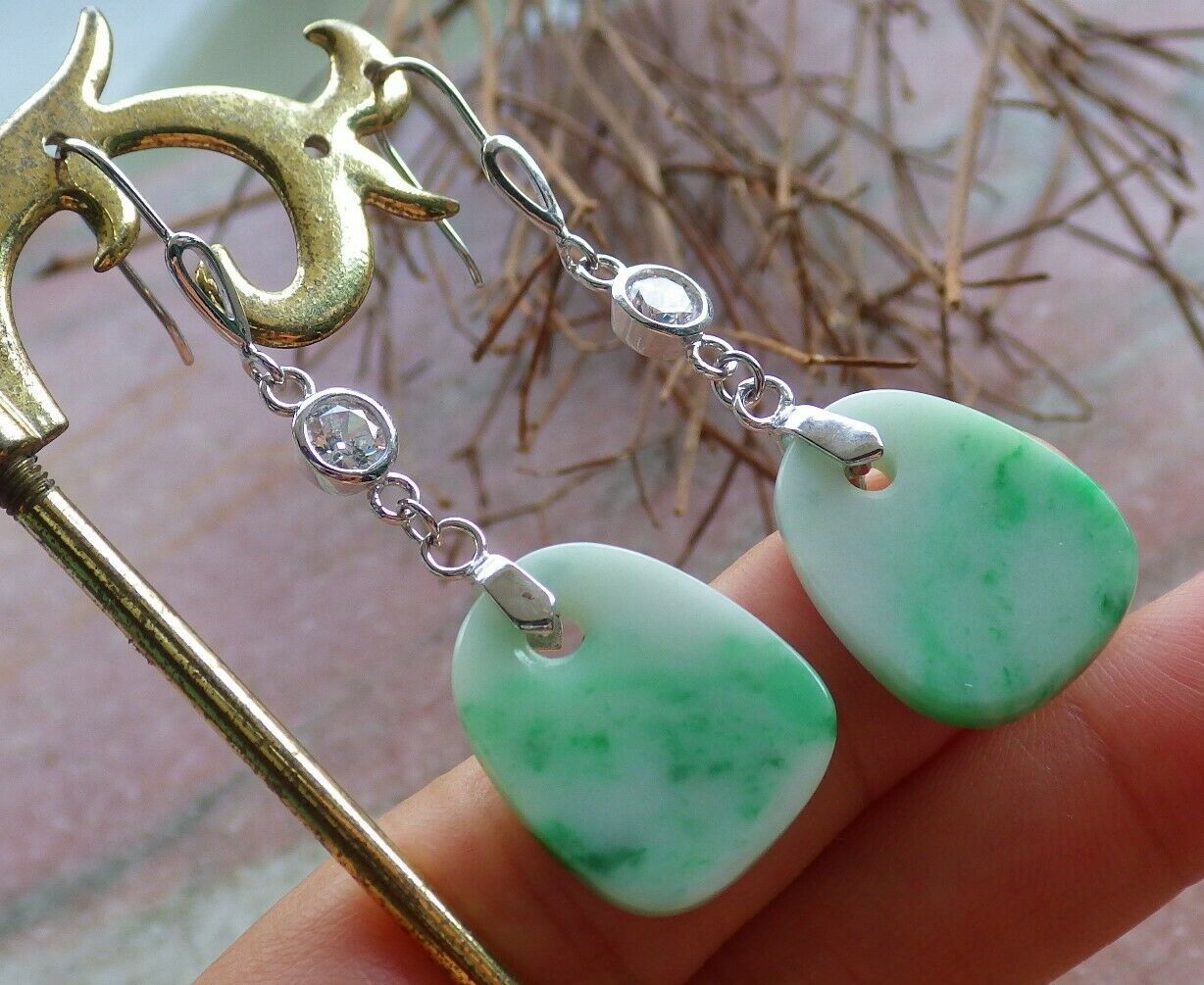 Sterling Silver 0.925 Natural A Jade jadeite Rectangle Earrings Dangle 耳环 536584 Item image 2