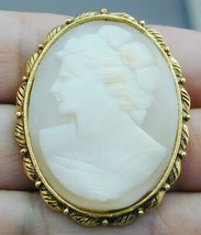 Vintage Gold Tone Hand Carved Shell Cameo Pin Brooch - £23.20 GBP