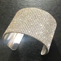 Super High End Micro Pave Set Crystal Wide Cuff Bangle Bracelet Luxury 6”/1.5” - £47.25 GBP