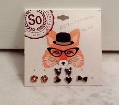 Heart, Flower Fox and Bow Stud Earrings 3 Pairs And 1 Single Stud Earring - £7.16 GBP