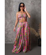 Multi Pink Wide Leg Pants &amp; Ruched Top Set - £44.10 GBP