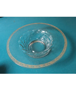 Footed Glass Bowl Centerpiece Gold Rim  Diamond Pattern Center ^^ - $88.25 CAD