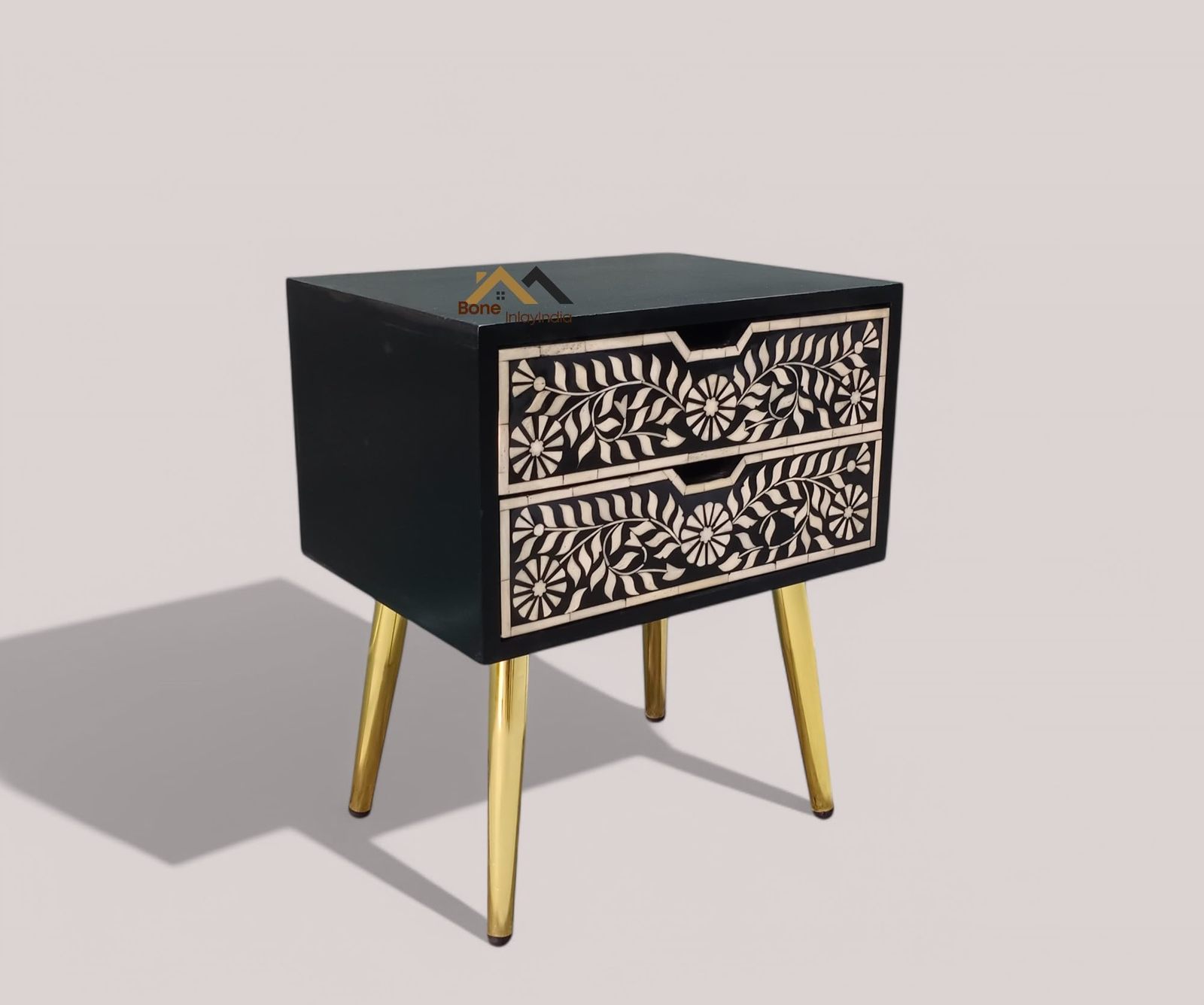 Handmade Bone Inlay Moroccan Design Bedside Table, Bone Inlay Moroccan B... - $210.44