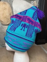 Vtg Funky Ski Hat Petroglygh Images Retro Turquoise Pink Purple Pure Woo... - £27.21 GBP