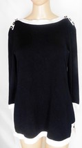 Cable &amp; Gauge Women&#39;s Sweater Tunic Size S   Black/White   Button Accents - £14.89 GBP