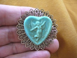 (cs84-1) CHERUB Cupid blue heart CAMEO brass brooch Pin Pendant Jewelry NECKLACE - £22.78 GBP
