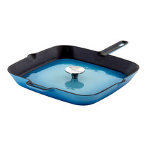 MegaChef 11 Inch Square Enamel Cast Iron Grill Pan with Matching Grill Press in  - £53.82 GBP