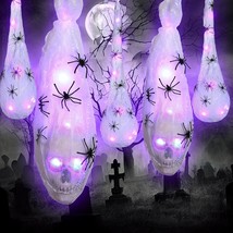 5 Pcs Halloween Decorations Include 3 Hanging Purple Light Spider Egg Sacks 2 Ha - £41.22 GBP