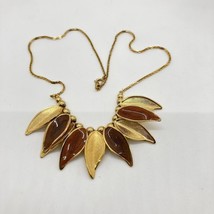 Vintage Dangle Leaf 16.5&quot; Necklace Gold Tone Textured Brown Enamel Marke... - £21.67 GBP