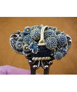 CHL57-2) blue DAHLIA Flower basket cameo brass hair pin pick stick HAIRPIN - $36.11 CAD