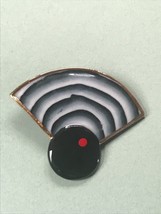 Large Black Gray &amp; White Ceramic Abstract Fan w Gilt Edge MODERNIST Pin Brooch – - £11.90 GBP