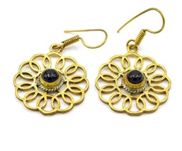 Women Earring Beautiful Designer Natural Black Onyx Earring Brass Gold Plated - £5.26 GBP