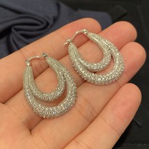 Gold Elegant Hoop Earrings | Silver Chunky CZ Hoops Earrings | Zircon Ho... - £38.24 GBP