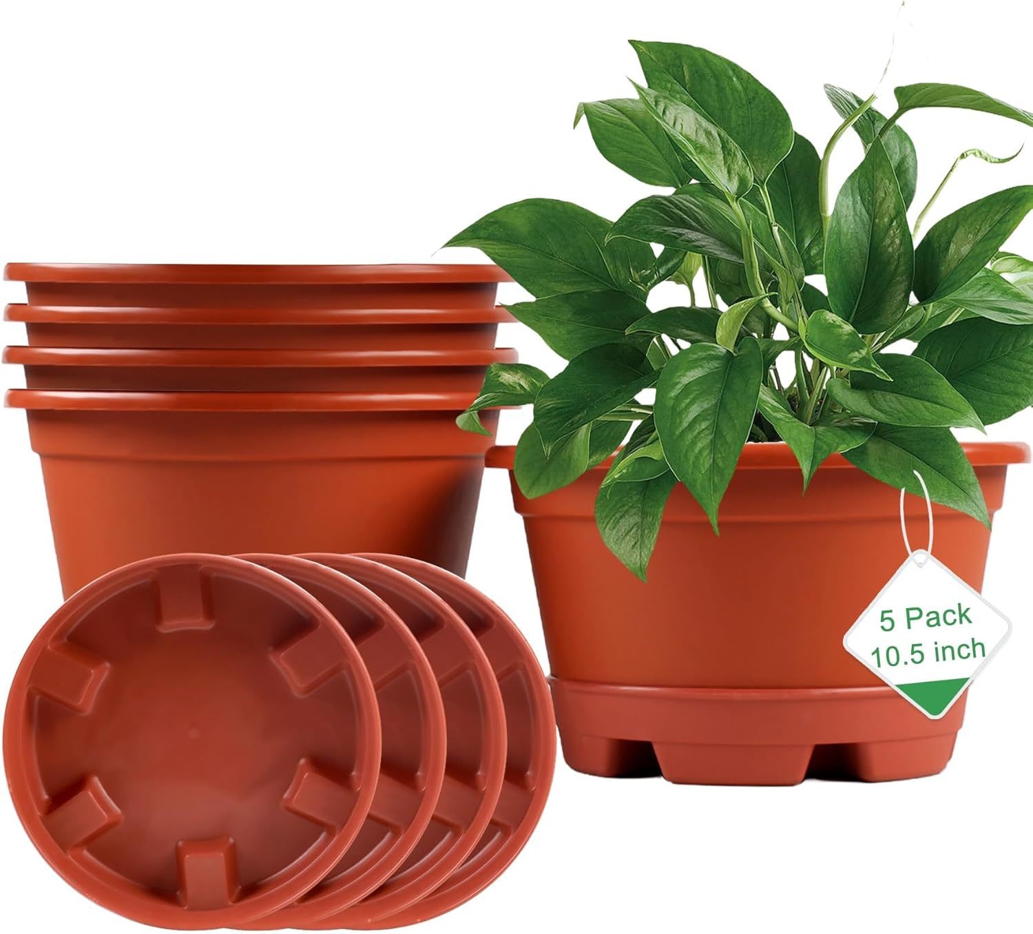 5 Pack 10.5 Inch Plant Pots,Planter-Pots-For-Plants-Indoor-Outdoor，Plastic - $32.99