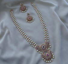 Bollywood Style Indien Plaqué Or Zircone Perle Collier Pendentif Ensemble Bijoux - £66.77 GBP