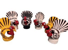 TURKEY Set of 6  Bobble Head Mexican Folk Art Hand Made Cute Toy - $11.65