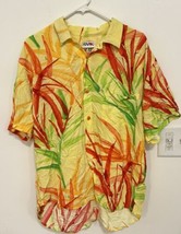 VINTAGE Jams World Hawaiian Button Shirt Mens Large Floral Bright Yellow Beach - £40.18 GBP