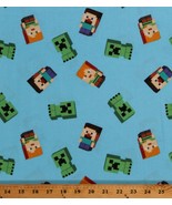 Cotton Minecraft Video Game Alex Steve Creepers Fabric Print by the Yard... - £20.45 GBP