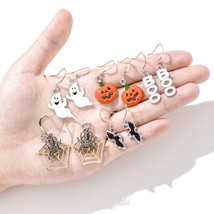 5 Pairs Halloween Theme Earrings Drop Dangle Earrings Set Halloween Pumpkin Ghos - £8.43 GBP