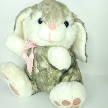 Gray White Easter Bunny Rabbit Pink Nose Bow Tie Giant 16&quot; x 18&quot; Plush Stuffed - $49.49