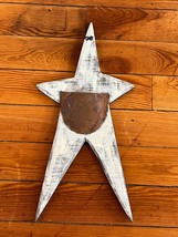 Large Rustic White Painted Wood Wooden Star w Rusty Pocket for Different Flowers - £11.88 GBP