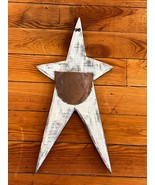 Large Rustic White Painted Wood Wooden Star w Rusty Pocket for Different... - £11.68 GBP