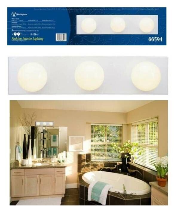 Primary image for Westinghouse 66594 Bathroom Bar Fixture 3-Lights Incandescent Wall Mount, White