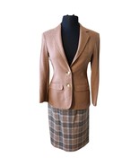 Vintage 80s Cashmere Camel Blazer Grey Plaid Midi Skirt Suit size 6 Van ... - $83.74