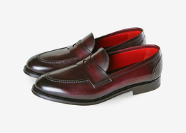 men&#39;s Ox Blood Leather Patina Handmade Penny loafers custom loafers for men - £136.18 GBP