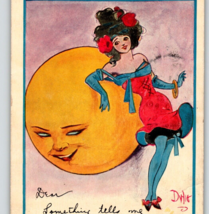 Fantasy Postcard Dwig Lady Leans On Big Moon Human Face Anthropomorphic Rose 21 - £57.40 GBP