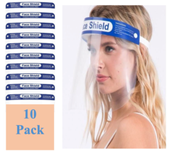 10 Pack Reusable Face Shield Adjustable, Elastic Headband Clear Visor  A... - £7.42 GBP