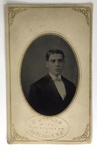 Antique Tintype Photo Young Man Hand Tinted Tie &amp; Cheeks Patterson New Jersey - £19.52 GBP