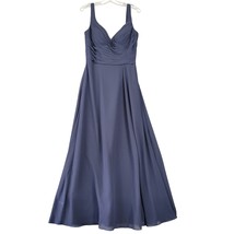 Bill Levkoff Women Dress Size 10 Blue Maxi Formal Gown Sleeveless Pleated V-Neck - £24.07 GBP