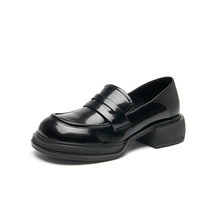 Chunky Penny Loafers Women Genuine Cow Leather Round Toe Slip On Retro Ladies Bl - £182.44 GBP