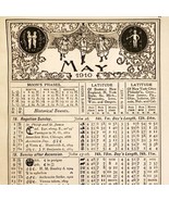 May June 1910 Calendar Page Moon Phases Sun Double Sided Ephemera ADBN1eee - $41.12 CAD