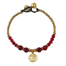 Mystical Aum or Om Red Quartz and Brass Beads Jingle Bell Bracelet - £10.36 GBP