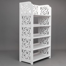 5 Tiers Standing Shoe Rack Bookcase Storage Organizer Carved White Shelf... - $44.91