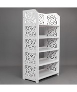 5 Tiers Standing Shoe Rack Bookcase Storage Organizer Carved White Shelf... - $52.89 CAD