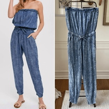 NWOT Bluivy Blue Comfy Acid Washed Tube Denim Chambray Jumpsuit L - $669.60 MXN
