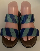 DANSKO DEE Leather Two Strap Slide Wedge Sandal Cobalt Turquoise EU 39 US 8.5-9 - £19.17 GBP