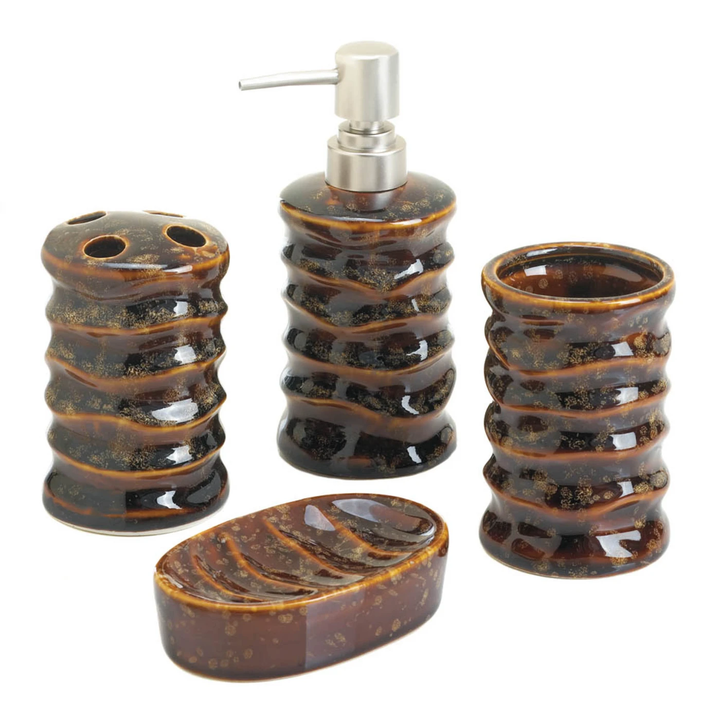 Brown Stony Bath Accessory Set - $526.73 MXN